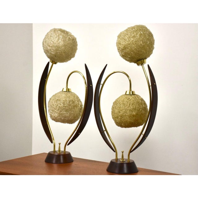 Walnut & Brass MCM Flower Lamps a Pair Chairish