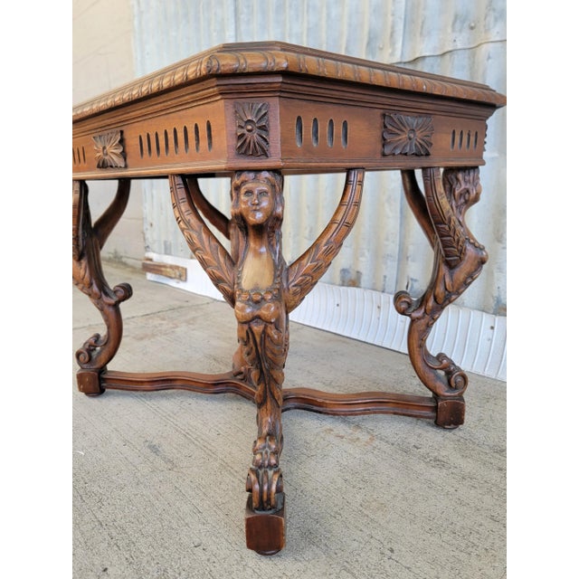 Art Deco Antique Figural Carved Marble Top Side Table C. 1930's For Sale - Image 3 of 9