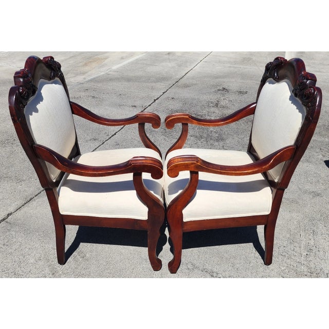 Antique Asian Rosewood Carved Foo Dogs Armchairs Set of 2 For Sale - Image 4 of 12