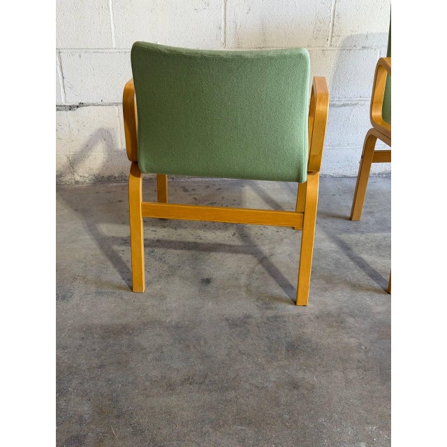 Mid 20th Century Mid 20th Century Pair of Danish Modern Bentwood Armchairs With Sage Green Upholstery For Sale - Image 5 of 8
