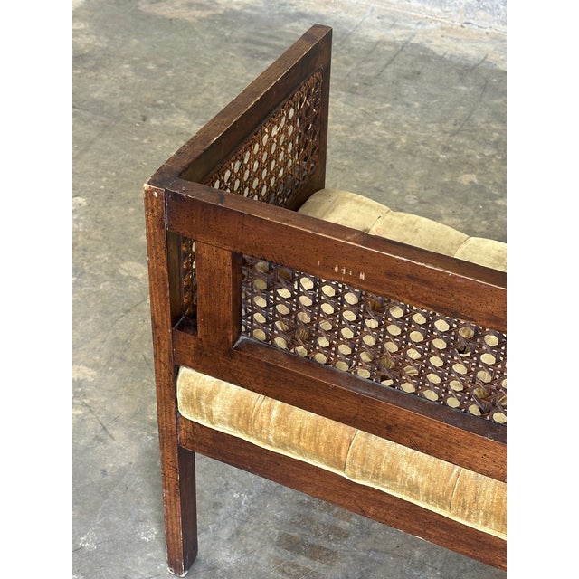 Gold 1970s Walnut and Cane Window Bench For Sale - Image 8 of 10
