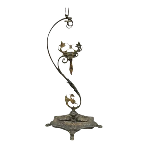 Antique French Art Nouveau Figural Cast Wrought Iron Ashtray Catch All Stand