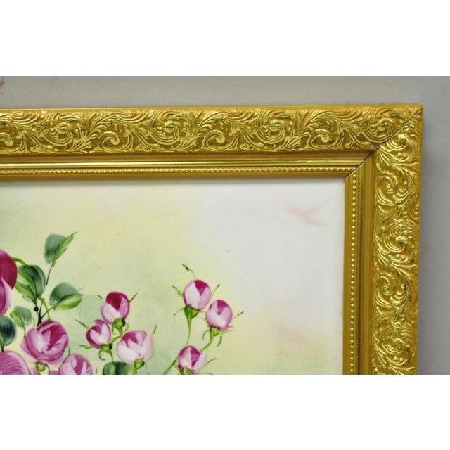 Late 20th Century Mary Wilson French Hand Painted Porcelain Plaque Pink Rose Flower Painting (A) For Sale - Image 11 of 17