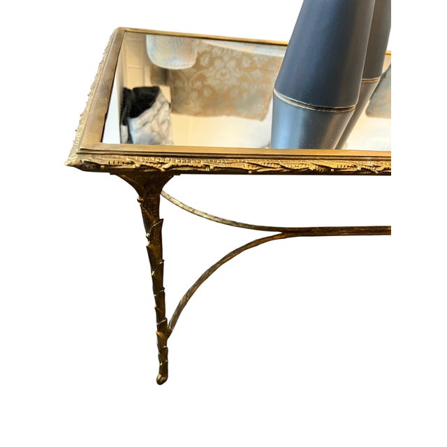 1960s Maison Bagues Style Gilded Bronze and Mirror Top Cocktail Table For Sale In Dallas - Image 6 of 6
