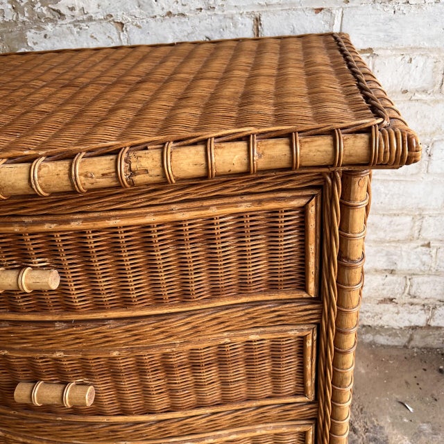 Brown Vintage Wicker Serpentine Chest of Drawers For Sale - Image 8 of 10