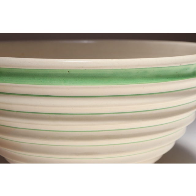 Cream Vintage Stoneware Beehive Cream and Green Striped Yellow Ware Mixing / Salad Bowl For Sale - Image 8 of 15