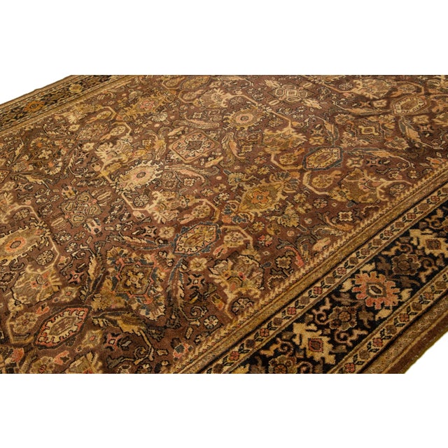 20th Century Vintage Mahal Handmade Persian Wool Rug With Allover Motif in Brown For Sale - Image 4 of 7