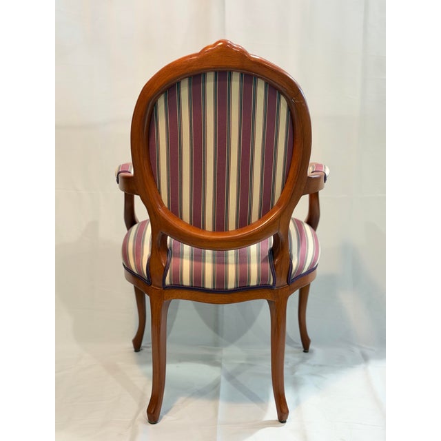 French Late 20th Century Louis XVI Style Oval Back Striped Upholstered Armchair For Sale - Image 3 of 10
