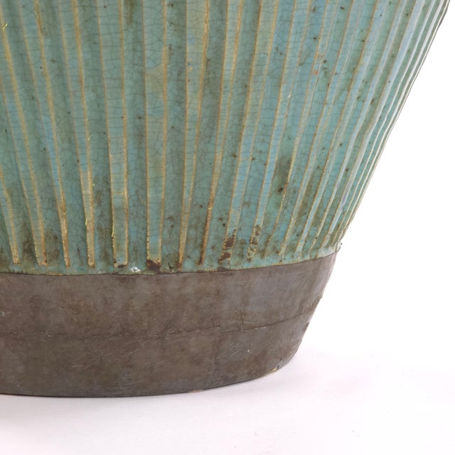 Pair Large Moroccan Turquoise Crackle Glaze Lidded Ceramic Urns For Sale - Image 10 of 12