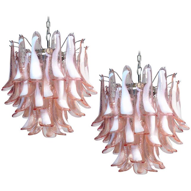 Italian Pink Petal Murano Chandeliers, Set of 2 For Sale - Image 17 of 17