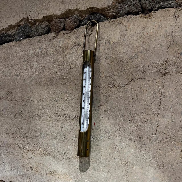 1960s Hanging Brass Temperature Thermometer Gauge For Sale - Image 11 of 13