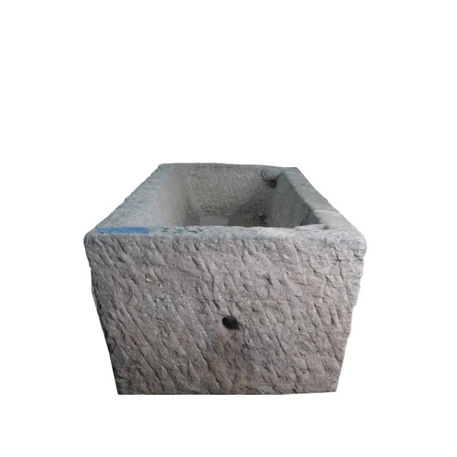 Antique Long Hand Chiseled Stone Trough For Sale - Image 4 of 6