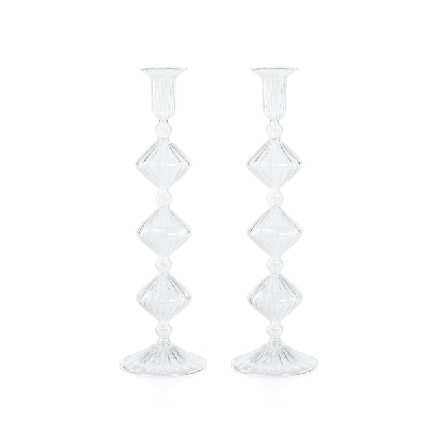 Zyrandol Glass Taper Holders, Set of 2, 13" For Sale