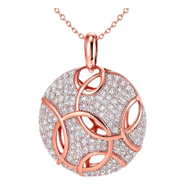 Late 20th Century 14K Pink Rose Gold Handmade Pave Diamond Pendant Necklace Slide For Sale