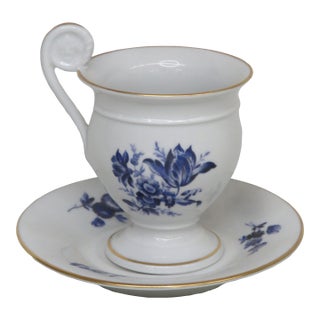 Richard Ginori Italy White Blue Floral Porcelain Coffee Cup and Saucer 4694b For Sale