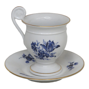 Richard Ginori Italy White Blue Floral Porcelain Coffee Cup and Saucer 4694b