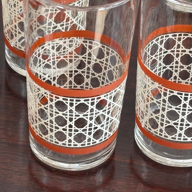Transparent Small Mid-20th Century Woven Cane Pattern Tumblers — Set of 8 For Sale - Image 8 of 17