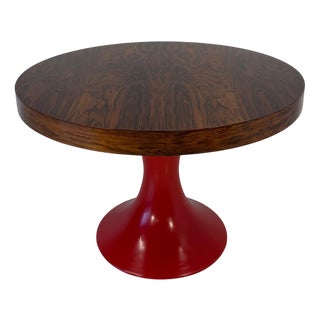 Italian Art Deco Round Table in Ziricote Wood with Red Lacquered Base, 1950s For Sale