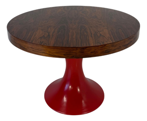 Italian Art Deco Round Table in Ziricote Wood with Red Lacquered Base, 1950s