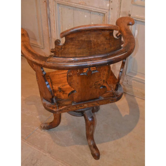 Brown 19th Century Swiss Hand Carved Wood Swivel Desk Chair For Sale - Image 8 of 10