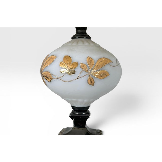 Mid 20th Century Neoclassical Brass and Painted Milk Glass Grapevine Lamps - A Pair For Sale - Image 10 of 18