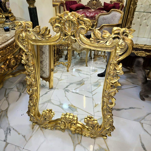 French Baroque Wall Mirror – Ornate Rococo Gold Leaf Frame For Sale - Image 4 of 4