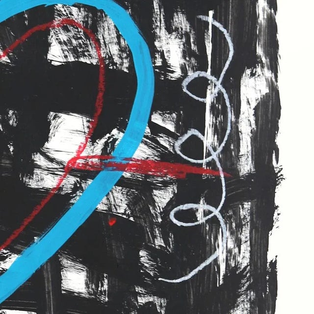Textile Black and Blue - Bold Abstract Love Heart Street Art Style Original Artwork by Gary John For Sale - Image 7 of 7