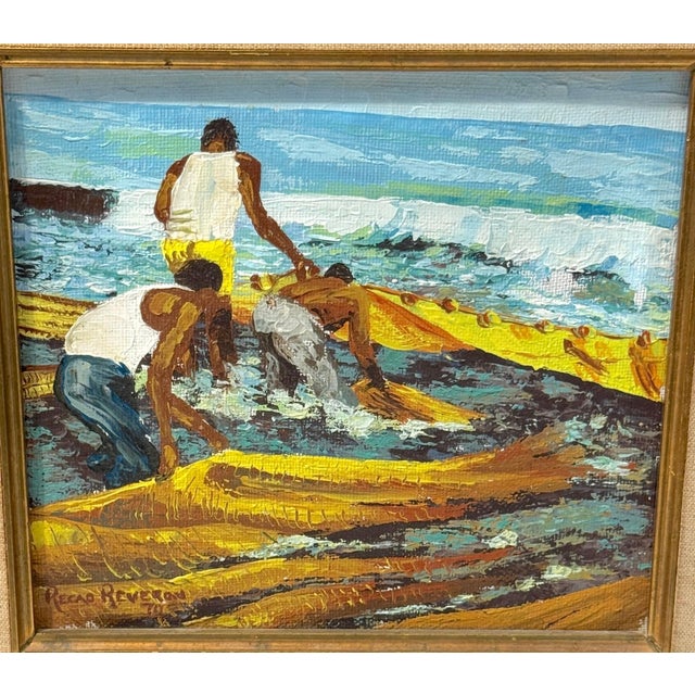 Gold R. Recao Reverón Jr. ‘The Fishermen’ 1970 — Coastal Beach Seascape For Sale - Image 8 of 11