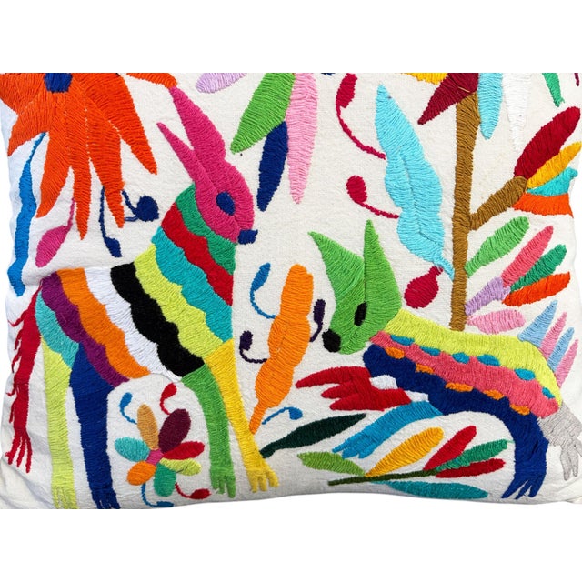 Textile Mexican Otomi Embroidery Textile Pillow 16" W For Sale - Image 7 of 9