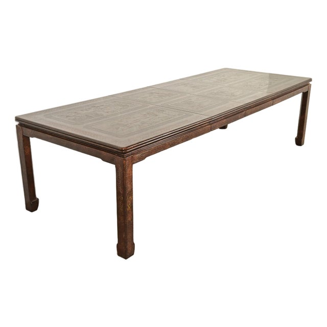 Mario Buatta for John Widdicomb Hollywood Regency Chinoiserie Faux Tortoise Shell Extension Dining Table, Circa 1970s For Sale