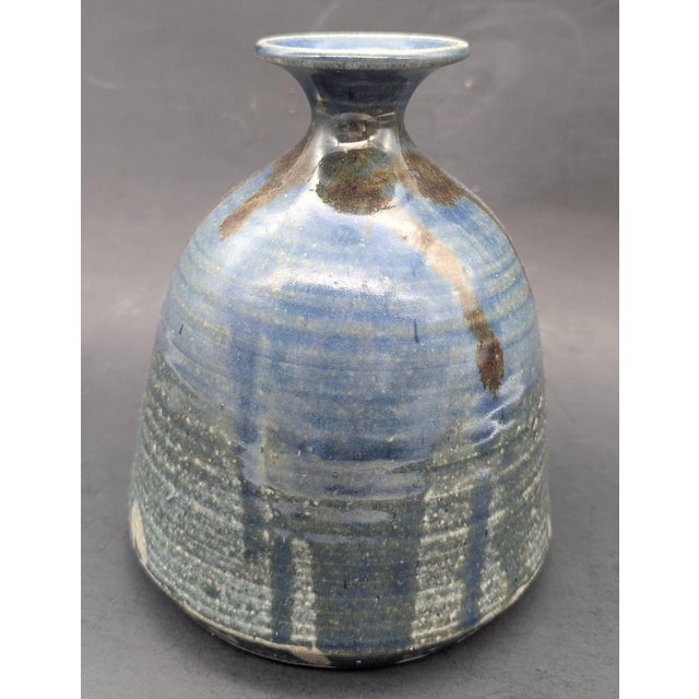 Cerulean 1970s Artist Signed Studio Pottery Stoneware Vase For Sale - Image 8 of 11