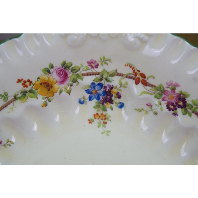 Coalport Porcelain Antique Coalport Kings Ware Scalloped Floral Compote Dish Shallow Bowl 12" For Sale - Image 4 of 13