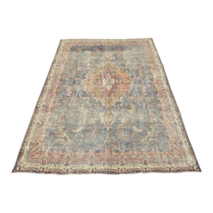Tabriz Rug 9’11” X 12’6” Blue Wool Vintage Distressed Hand-Knotted Carpet