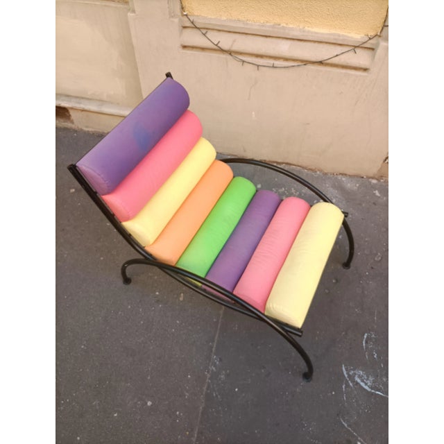 Armchair in Black Lacquered Iron with Colored Fabric Cylinders, 1980s For Sale - Image 10 of 12
