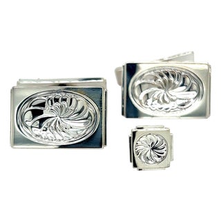 1990s Pair of Georg Jensen Estate Mens Cufflinks Set with Tie Pin Without Back of Tie Pin For Sale