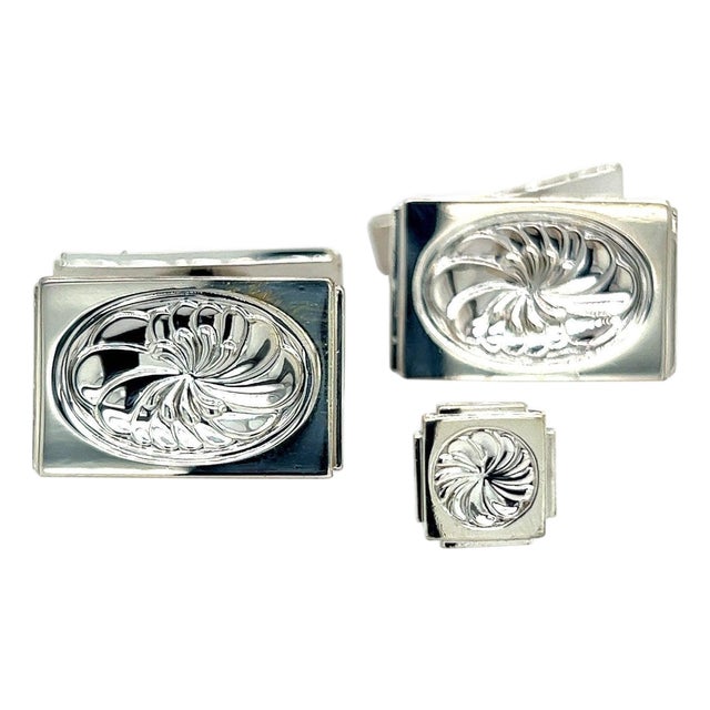 1990s Pair of Georg Jensen Estate Mens Cufflinks Set with Tie Pin Without Back of Tie Pin For Sale