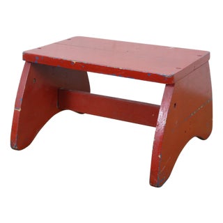 Vintage Wooden Red Painted Step Stool Footstool Ottoman 12" For Sale