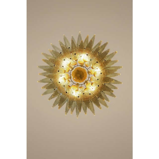 Murano Pairs of Amber Palmette Murano Glass Chandelier – 58 Hand-Blown Amber Glass Leaves, Italy For Sale - Image 4 of 6
