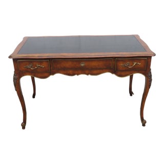 French Carved Leather Top Partner Writing Office Desk For Sale