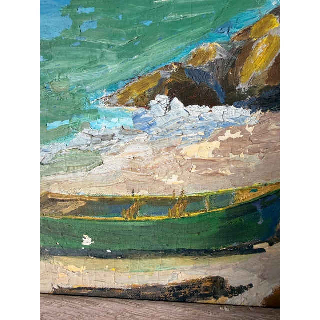 Vintage Impressionist Coastal Harbor Oil Painting on Canvas - Framed For Sale - Image 16 of 18