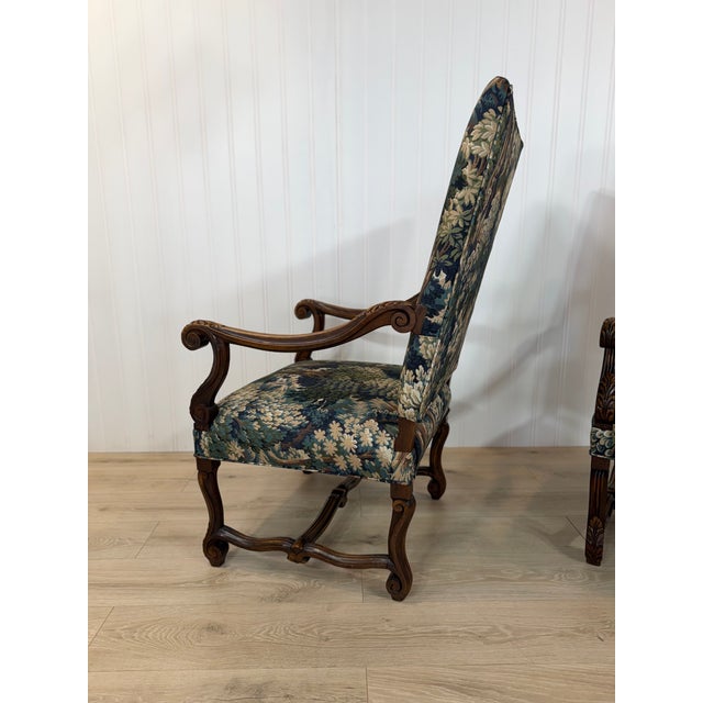 Forest Green Newly Upholstered French Arm Chairs For Sale - Image 8 of 12