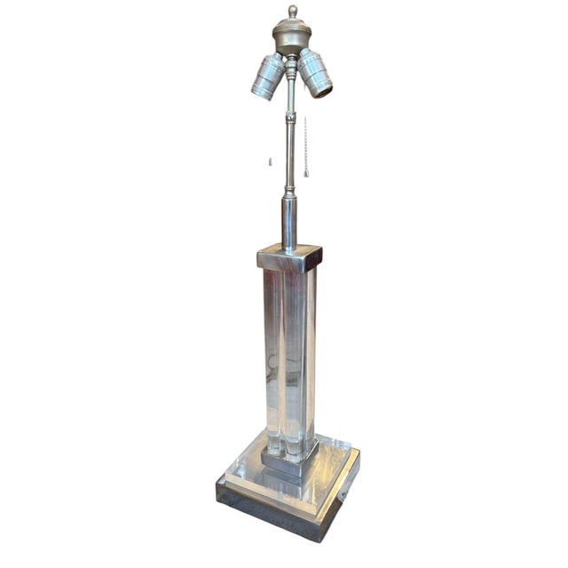 Pair of Mid Century Modern Lucite & Chrome Table Lamps? Adjusted clusters, can raise up to 4 inches from the measurement...