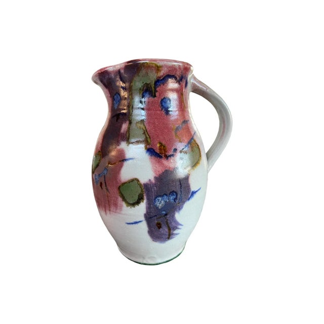 Mid Century Modern Pitcher Carafe Vintage Ceramic Large Studio Pottery Drip Glaze Stoneware For Sale In Palm Springs - Image 6 of 12