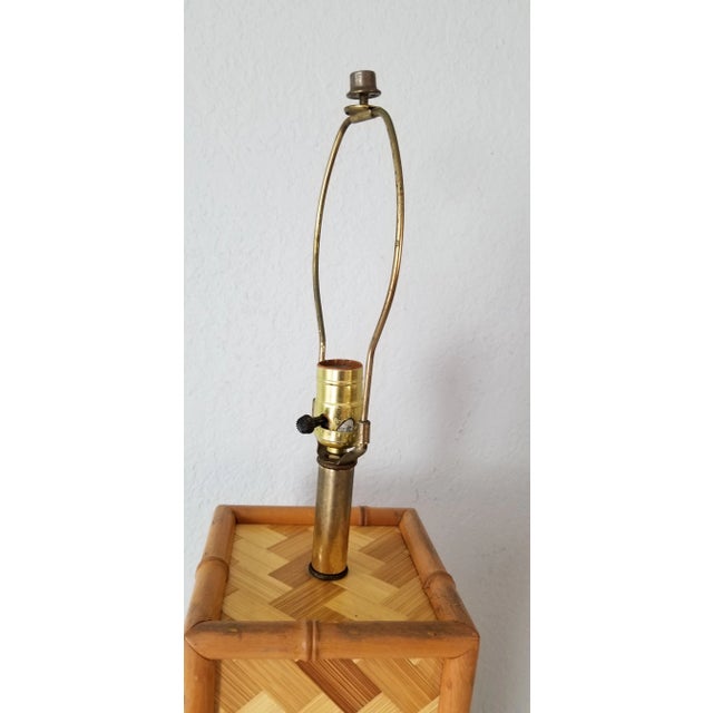 Vintage Faux Bamboo and Woven Rattan Table Lamp For Sale - Image 4 of 10