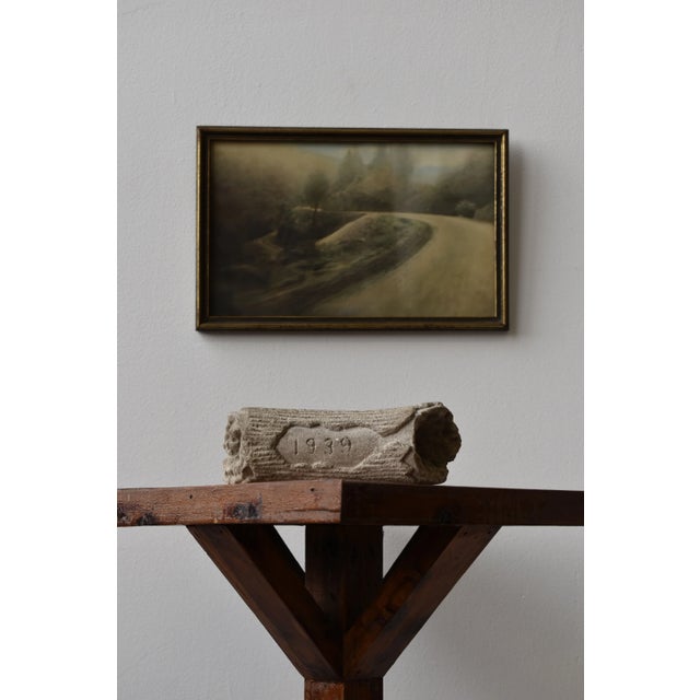 Vintage Memento Mori Carved Stone Log Inscribed, "1939." Hand-carved sandstone log detailed along the body to mimic bark...