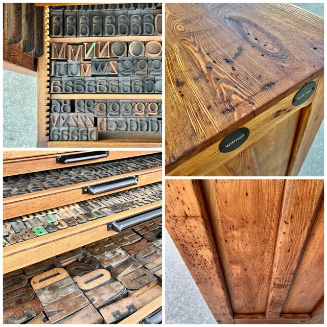 Wood Printer Press Flat-File Drawer Chest With Letter-Blocks | by Hamilton Mfg Co For Sale - Image 7 of 12