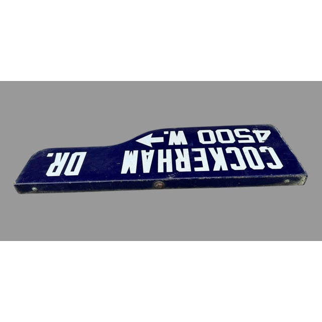 Vintage Blue & White Porcelain Cockerham Drive W 4500 Los Angeles Ca Street Sign For Sale - Image 10 of 12