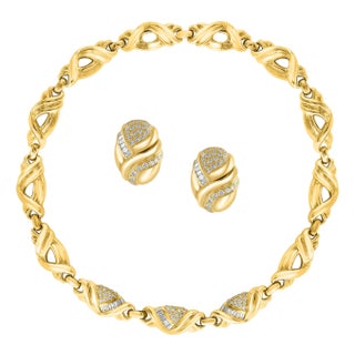 9 Carat Diamond Necklace & Earrings Bridal Suite 159 Gm 18 Karat Yellow Gold For Sale