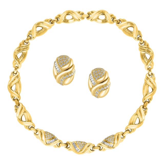 9 Carat Diamond Necklace & Earrings Bridal Suite 159 Gm 18 Karat Yellow Gold For Sale