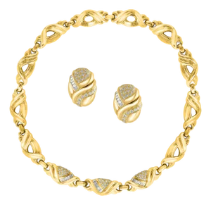 9 Carat Diamond Necklace & Earrings Bridal Suite 159 Gm 18 Karat Yellow Gold